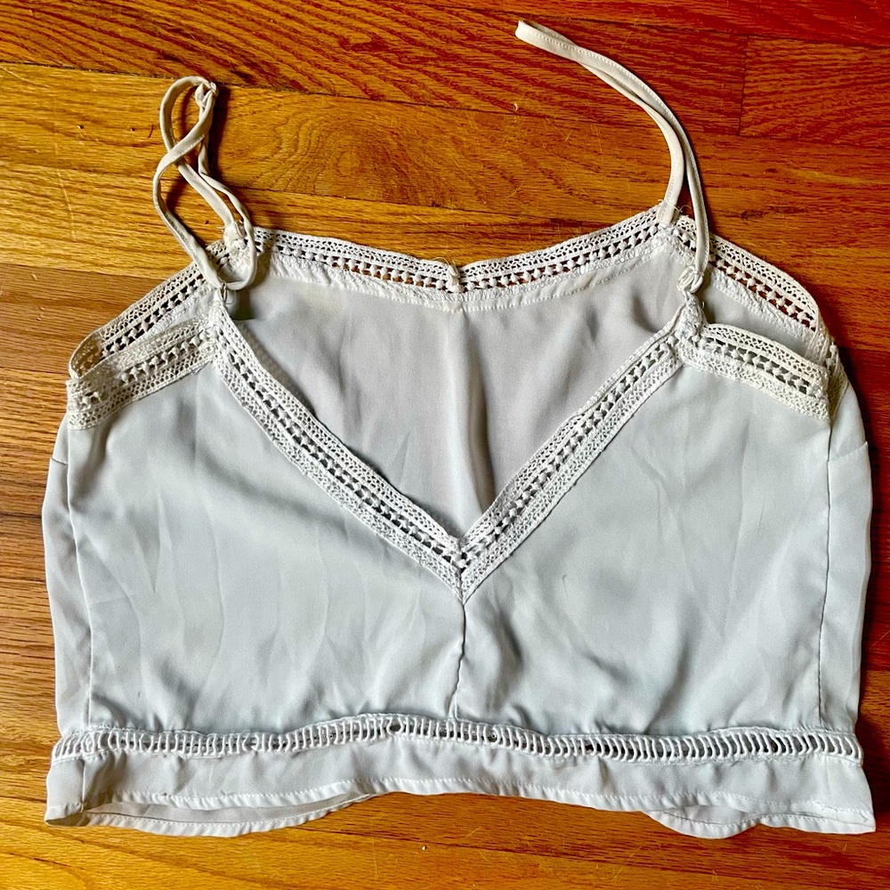 White Boho Lacey Spaghetti Strap Crop Top Size M
